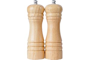 DeroTeno Molinillo de Pimienta y Sal. Molinillo de cerámica duro y ajustable. Madera de caucho, Altura de 16,5 cm