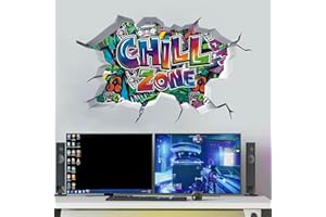 TOARTI 3D Chill Zone Wandtattoo Streetart Wandsticker Jugendzimmer Graffiti Wandaufkleber Kinderzimmer Gamer Zone Wandaufkleber Videospiel Wandstikcer für Jugendzimmer Deko Geschenk