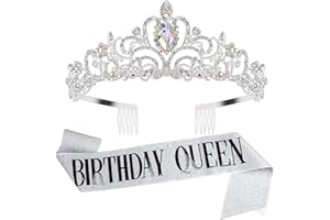 DRESHOW Geburtstagskrone und Schärpe für Damen Geburtstagskönigin Schärpe & Strass Tiara Set Geburtstag Tiaras und Schärpen für Mädchen Geburtstag Dekorationen Haarschmuck Glitter Schärpe für Party