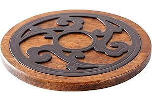 WW STYLE Dessous de Plat en Bois et métal - Rond - Diamètre : 20 cm - Qualité supérieure - Résistant à la Chaleur - pour casseroles Chaudes, poêles à gratin - Convient pour la Cuisine et la Table à Manger