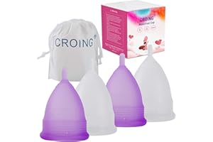 CROING Reusable Menstrual Cups Set of 4, Period Cup, 2 pcs Small and 2 pcs Large (Purple and White)