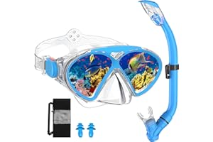 JEMULICE Masque de Plongée pour Enfants, Tuba de Plongée Étanche à Dessus Sec et Lunettes de Plongée en Apnée Anti-Buée, Masque Plongée avec Champ de Vision Panoramique à 180° pour Garçons et Filles