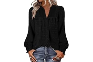 CHICZONE Women's Long Sleeve Chiffon Blouses Crew Neck Lace Hem Tunic Tops for Leggings Casual T-Shirts