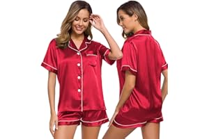 SWOMOG Pyjamas for Women Silk Satin Pyjama Bride Pjs Set Two Piece Pj Sets Button Down Sleepwear Loungewear