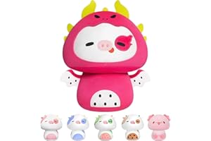 Mewaii 8'' Soft Cow Mushroom Pillow Stuffed Animal Plush Plushie Squishy Toy (Dragon Fruit Headgear) - Cuddly Cow Plush for Kids