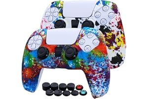 [2 en 1] Jusy Housse en Silicone pour Manette PS5 DualSense, Housse Antidérapante Étui de Protection Durable Anti-poussière pour Manette PS5 avec 10 poignées de Pouce (Graffiti)
