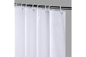 Furlinic Narrow Shower Curtains Waffle Fabric Polyester 120x180cm Anti Mould Mildew Resistant Waterproof White Shower Curtain Liner with 8 Hooks 47x71 Inch.