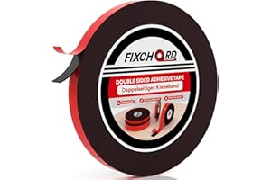 FIXCHORD Taśma Dwustronna Heavy Duty, 10M*12MM Bardzo Mocna Taśma Samoprzylepna, Wodoodporna Taśma Montażowa, Dwustronna Akrylowa Taśma Piankowa do Samochodu, Pasków LED, Dekoracji Domu i Biura