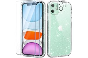 AROYI Hülle Kompatibel mit iPhone 11 mit 2 Stück Schutzfolie Und Kamera Schutzfolie, Transparente Glitzer Handyhülle Silikon TPU Schutzhülle 9H Härte HD Schutzfolie