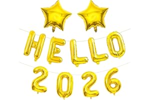 YCICHE Silvester Deko 2026, Hello Decoration 2026 Set, Glänzende Gold Zahlen 2026 und Stern Folienballons, Happy New Year Girlande, Neujahr Deko Ballon Silvester Party Helium Ballon Girlande