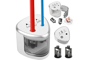 LWMTT Sacapuntas Eléctrico,Sacapuntas Eléctrico y con Pilas para Niños Automático Inalámbrico para la Escuela,el Hogar,la Oficina,el Aula y más para Niños,Doble Agujero de 6 mm y 12 mm-silbrig - platado