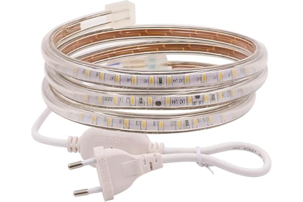 XUNATA 2m 220V Tiras LED, SMD 3014 120LEDs/m, IP67 Impermeable, Escalera de Techo Blancas Tira de LED Cocina Cable Luces LED Blanco calido