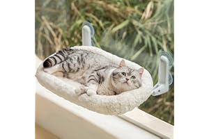 EDAGNY Hamac Chat Fenetre Premium Velours Rose Pour repos et Bronzer - 54X36cm Pliable Hamac Pour Chat avec Housse Reversible, Cadre Metallique Robuste Supporte 15kg, Blanc M