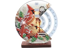 JISHSHAY Diamond Painting Calendrier Cardinal Peinture Diamant Painting Diamond Art Calendrier Perpetuel Oiseaux Broderie Diamant Calendar Bricolage Décoration de Table Puzzle Ornement de Bureau