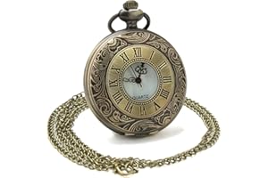 AEIPOU Reloj de bolsillo para hombre con cadena desmontable, reloj de cuarzo retro de bronce vintage, reloj de bolsillo de cuarzo steampunk antiguo, reloj de bolsillo clásico con números romanos para bodas,