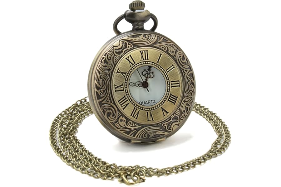 Men's Vintage Bronze Pocket Watch with Detachable Chain - Retro Quartz Timepiece with Antique Steampunk Design and Classic Roman Numerals for Weddings, Cosplay and Gifts