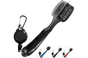 ‎FINGER TEN FINGER TEN Golfschläger-Reinigungsbürste übergroßer Bürstenkopf, doppelseitige Bürste mit Spieß zur Reinigung von Schlägerrillen einziehbarer Zip-Linien-Clip einfach zu bedienen