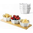 Home Harbour Ceramic Serving Tray Set 3 Section Divided Bowls with Bamboo Board Tray | Appetizer, Snack, Dip, and Starters Platter for Christmas, Holidays, Parties, Gatherings, Weddings, Occasions