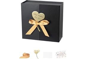 CHARMGIFTBOX Gift Box, 17 x 17 x 7.5cm, Black Gift Boxes with Lids, Large Gift Box for Presents, Birthday Gift Packing with Ribbon, Suitable for Wedding, Holidays, Anniversary, Baby Shower