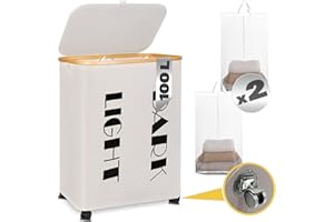 EryelV Cesto Ropa Sucia 2 Compatimentos con Tapa y Ruedas. Laundry Basket. Cesto Roupa Suja. Cesta Ropa Sucia. Cubo Ropa Sucia. Cesto Plegable Colada. incl. 2 Bolsas Extraíbles. (DARK/LIGHT)