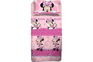 HERMET Minnie Mouse, Set Lenzuolo Letto Singolo, Completo Letto Singolo Disney, Lenzuolo Sopra, Lenzuolo Con Angoli, Federa, Rosa,Disney, 100% Cotone, Prodotto Ufficiale