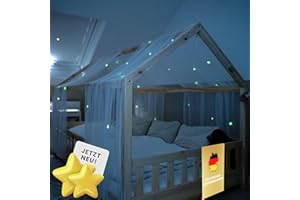 lilimaus Hausbett Himmel mit leuchtenden Sternen - Betthimmel Hausbett Deko - Geschenk Mädchen & Jungen - Himmelbett Vorhänge für 90x200 & 120x200 Kinderbetten - Leuchtsterne Kinderzimmer Deko