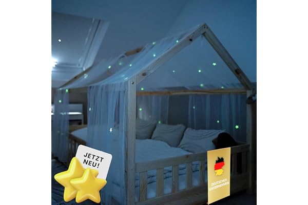 lilimaus Sänghimmel till Hussäng med Lysande Stjärnor - Barnrumsdekor | Present till flickor och pojkar, gardiner till barnsängar 90x200 och 120x200, självlysande stjärnor