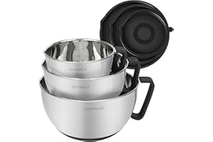 Bols à mélanger antidérapants en acier inoxydable Rorence avec bec verseur, poignée et couvercle, lot de 3, Noir