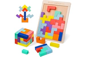 VORHOT Puzzle 3D di Legno Tetris, Giochi Montessori Bambini 3 4 5 6 Anni, Cervello Giocattoli con 30 Colorato Blocchi Geometrici, Intelligenza Jigsaw Rompicapo, Regali Educativi per Bambini
