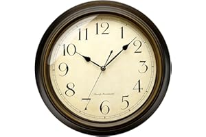 Plumeet Piccolo Orologio da Parete Retrò, Orologio Silenzioso Classico da 25cm Senza Tick, Adatto per Decorare Soggiorno, Camera da Letto, Ufficio, Alimentazione a Batteria (Numeri Arabi)
