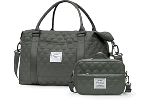 SEAFEW Bolsa de Deporte para Gimnasio para Mujer, Bolsa de Viaje, Bolsa Equipaje de Mano 55x40x20, Bolsa de Fin de Semana, Deporte Nocturno Duffle con Bolsa de Baño, D6-Verde (con Neceser)