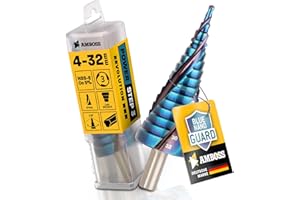 AMBOSS WERKZEUGE Foret étagé Ø 4-32 mm / 15 étages / Tige de 10 mm / Foret conique HSS-E Co 5% / Amboss PowerStep 3 TiAlSiN Blue Nano Guard/Foret à trou adapté pour acier, acier inoxydable, aluminium, plastique