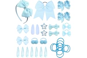 SKHAOVS 33 Pièces Bleu Barrettes Enfant Femme Bébés Barrettes à Cheveux Grands Arcs Cheveux Pinces à Cheveux Fille Noeud Papillon Accessoires de Cheveux pour Filles Bowknot Barrettes (Bleu ciel)