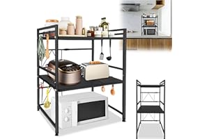‎XMTECH XMTECH 3-stufiges Mikrowellen Regal, Erweiterbares Mikrowellenhalter Mikrowellenständer Mikrowelle Regale Mikrowellenregal Stehend mit 8 Haken, für Küche Aufbewahrung Organizer, Schwarz