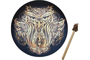 EASTUY Tambour chamanique, Tambour chaman hibou, Lune Alchimique chamanique Avec Bague-tte Batterie, Outil Thérapie Des Basses Profondes Fait À La Main
