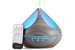 VAAGHANM Aroma Diffuser 500 ml with 8 Essential Oils: Remote Control + 4 Timers, Brown Humidifier for Bedroom/Home, Grey