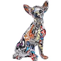 CIIEEO Bunte Chihuahua Statue Kunstharz - Abstrakte Hundeskulptur Für Home Deco