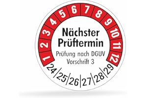BEIHAASNATUERLICH Fluxxx 560 Stk Prüfplaketten "Nächster Prüftermin", 20 mm Ø, Prüfetiketten nach DGUV V3, 2024-2029, selbstklebend, Prüfaufkleber, E-Check Prüfetikett, Plakette für Elektrogeräte (Rot, 5 Bogen)