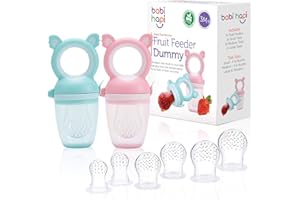 Babi Hapi® Fruit Feeder Dummy – 2Pcs with 6 Teats – Non-BPA Super Soft Silicone Teethers for Babies – Small, Medium and Large Baby Pacifier Feeder – Easy to Clean
