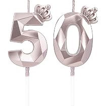 Zi Lan Candele 50° Compleanno Rosa Con Corona - Numero 50 Per Decorazione Torta Donna