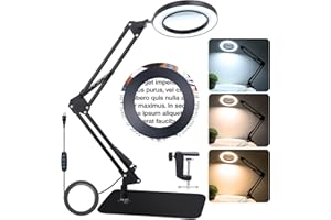 NZQXJXZ Ulepszona lupa 2 w 1 ze światłem i stojakiem, 10-krotna lampa powiększająca z prawdziwego szkła ze stojakiem 3 tryby kolorów 10 bezstopniowa ściemnialna lupa biurkowa do pracy z bliska