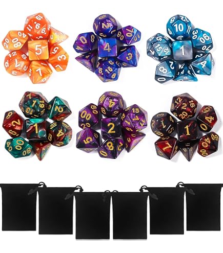 14 Dés Polyédriques Double-Couleur – Acrylique Avec Pochette – D4 à D20 – Pour Donjons & Dragons, Pathfinder – Jeux De Rôle