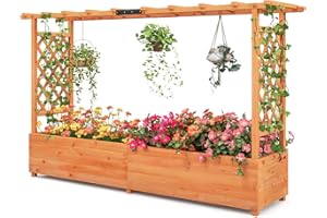 TANGZON Raised Garden Bed with Arch Trellis, Freestanding Ground Garden Planter Box, Outdoor Vertical Trough Planter Container for Vine Climbing Plant Flower Herb (Orange, 200 x 44 x 114 cm)