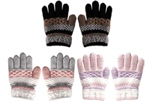 CVDYWDJIE 3 pary rękawiczek dziecięcych, ciepłe rękawiczki z dzianiny, urocze rękawiczki w paski, rękawiczki jesienne i zimowe, produkty chroniące przed zimnem dla dzieci, Różowy, M