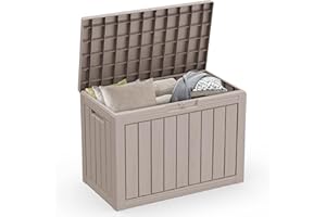 ROJIK Outdoor Storage Housing Deck Box - Waterproof Patio Furniture, Garden Tools, Cushions, Pool Accessories Storage Bench with Lockable Lid and Side Handles (Grey, 45 Gal)