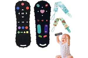 BAOSROY Zabawka do gryzienia niemowląt, 2 gryzaki, pilot zdalnego sterowania, silikonowa pomoc do ząbkowania, silikonowa zabawka dla małych dzieci, możliwość personalizacji, czarna