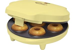 Bestron Appareil à donuts au Design Rétro, Mini-Machine à Donuts pour 7 petits Donuts, inclut Témoin de Cuisson & Revêtement Antiadhésif, 700 Watts, Sweet Dreams Collection, Couleur: Jaune
