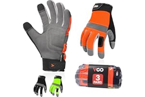 Vgo... 3 paia Guanti Lavoro Touchscreen, Guanti da Costruzione Edilizia Magazzino, Guanti da Meccanico Lavori Leggeri Antivibrazioni Resistenti