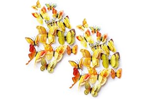 Tuxiaobu 24Pcs Farfalla Specchio Fai da Te, Adesivi Murali Rimovibili Farfalla 3D Adesivi Murali, Decorazione Murale Decalcomania per Camera dei Bambini, Camera da Letto, Soggiorno - Giallo