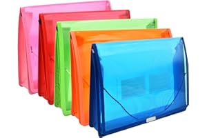 XINGXINRONG Rozszerzana teczka na dokumenty, organizer na dokumenty z klapką i zamknięciem na sznurek, wodoodporna przezroczysta torba na dokumenty, rozszerzenie 7 cm, litera A4,5 sztuk